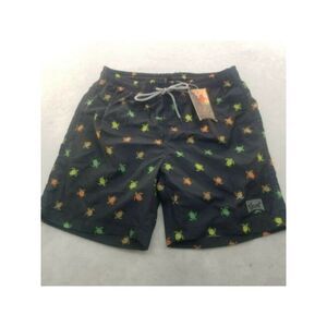 BEAUTIFUL Mens Black Drawstring, Printed Swim Trunks S